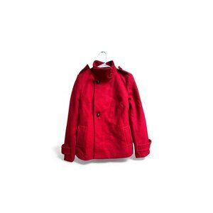 Banana Republic Red Wool Blend Coat Jacket XS Stand Collar Button